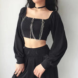 IFOMT Chain Detailed Square Neck Crop Top