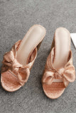 IFOMT New Fashion Spring Outfit Champagne Gold Bow Heel Sandals