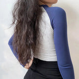 IFOMT Contrast Sleeve College Crop Top