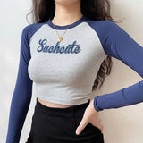 IFOMT Contrast Sleeve College Crop Top