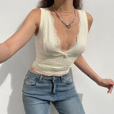 IFOMT Coquette V-neck Lace Crop Top
