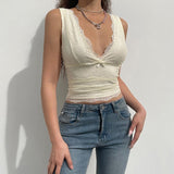 IFOMT Coquette V-neck Lace Crop Top