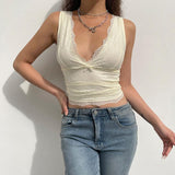 IFOMT Coquette V-neck Lace Crop Top