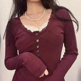 IFOMT Corduroy Lace Trim Top