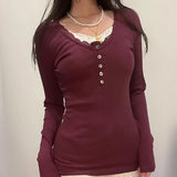 IFOMT Corduroy Lace Trim Top