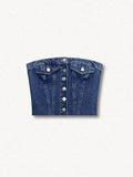 IFOMT Cowgirl Button Up Denim Tube Top