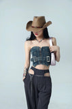 IFOMT Cowgirl Crop Denim Tube Top