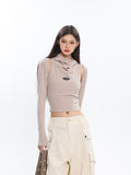 IFOMT Cowl Collar Cut-Out Crop Top