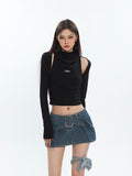 IFOMT Cowl Collar Cut-Out Crop Top