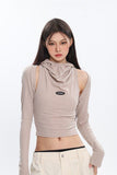 IFOMT Cowl Collar Cut-Out Crop Top