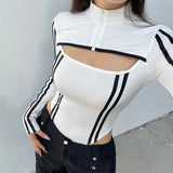 IFOMT Cyberpunk Striped Cut Out Bodysuit