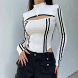 IFOMT Cyberpunk Striped Cut Out Bodysuit