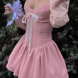 IFOMT Sweet Pink Spaghetti Strap Corset Dress