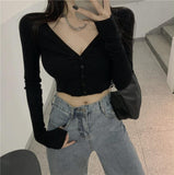 IFOMT Extra Long Sleeves Buttoned Crop Top