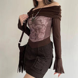 IFOMT Fairycore Butterfly Ruched Off Shoulder Top