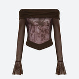 IFOMT Fairycore Butterfly Ruched Off Shoulder Top