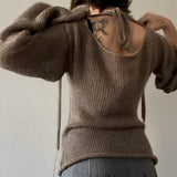 IFOMT Flare Sleeved Knit Backless Top