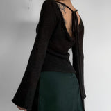 IFOMT Flare Sleeved Knit Backless Top
