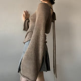 IFOMT Flare Sleeved Knit Backless Top