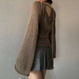 IFOMT Flare Sleeved Knit Backless Top