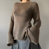 IFOMT Flare Sleeved Knit Backless Top