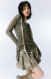 IFOMT Grunge Asymmetric Long Sleeve Lace Top