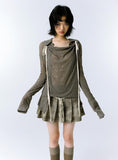 IFOMT Grunge Asymmetric Long Sleeve Lace Top