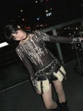 IFOMT Grunge Cross Wide Neck Mesh Top