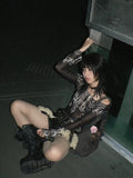 IFOMT Grunge Cross Wide Neck Mesh Top