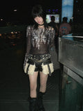 IFOMT Grunge Cross Wide Neck Mesh Top