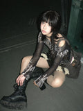 IFOMT Grunge Cross Wide Neck Mesh Top