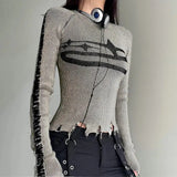 IFOMT Grunge Long Sleeve Distressed Top
