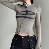 IFOMT Grunge Long Sleeve Distressed Top