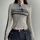 IFOMT Grunge Long Sleeve Distressed Top