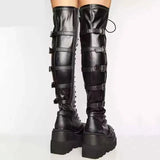 IFOMT  Brand Design Female High Platform Thigh High Boots Buckle Strap Gothic Girls High Heels Boots Women Cosplay Wedges Shoes