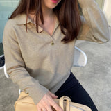 Ifomt  Chic Lapel Women Sweaters Jumpers Long Sleeve Loose Female Knitted Pullovers 2023 Autumn Winter Ladies Knitwear