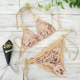 IFOMT 2022 New Sexy Bikinis Sequins Golden Color Women Bandage Bikini Set Push-up Padded Bra Swimsuit Suit Swimwear 2570