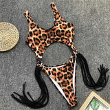 IFOMT 2023 New Sexy Leopard Swimwear Tummy Cut Out One Piece Swimsuit Female Tassel Bather Hollow Out Bathing Suit Swim Wear Lady 3880