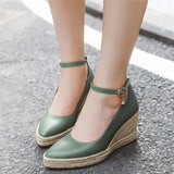 IFOMT  Classic Wedges Shoes For Women Spring Casual Ankle Straps High Heels Pumps Shoes White Green Wedge Wedding Office Shoes Female