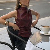 IFOMT Damoni Faux Leather Sleeveless Top