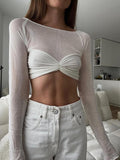 IFOMT Karalyn Mesh Crop Long Sleeve Top