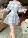 Ifomt Bow Mesh Lace Puffy Dress