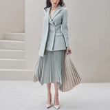 2000s fashion 2024 Casual Double Breasted Suit Jacket Long Sleeve Contrast Color Irregular Pleated Skirt Spring and Autumn Fashion Suit Women