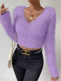 IFOMT V-neck Slim Plush Short Sweater