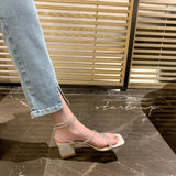 IFOMT Women's ~ Transparent Rhinestone Strap Chunky Heels