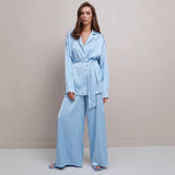 church outfit 2024 Autumn New Nightgown Loose Comfortable Trousers Artificial Silk Casual Women's Home Wear French Suit