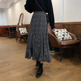 grunge outfits Women's Floral Skirt Autumn and Winter New Korean Style High Waist Slimming Retro Mid-Length A- line Skirt