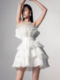 dress Vietnam Designer Three-Dimensional Pleated Fan-Shaped Mesh Cake Skirt Party Waist Tube Top Dress 30008