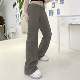 grunge outfits New Retro Style Street High Waist Slimming Tooling Pocket Casual Trousers