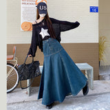 outfit Denim Skirt Mid-Length Skirt Spring and Summer Slimming High-Looking Hip-Covering Skirt Women's High Waist Elegant All-Match Skirt